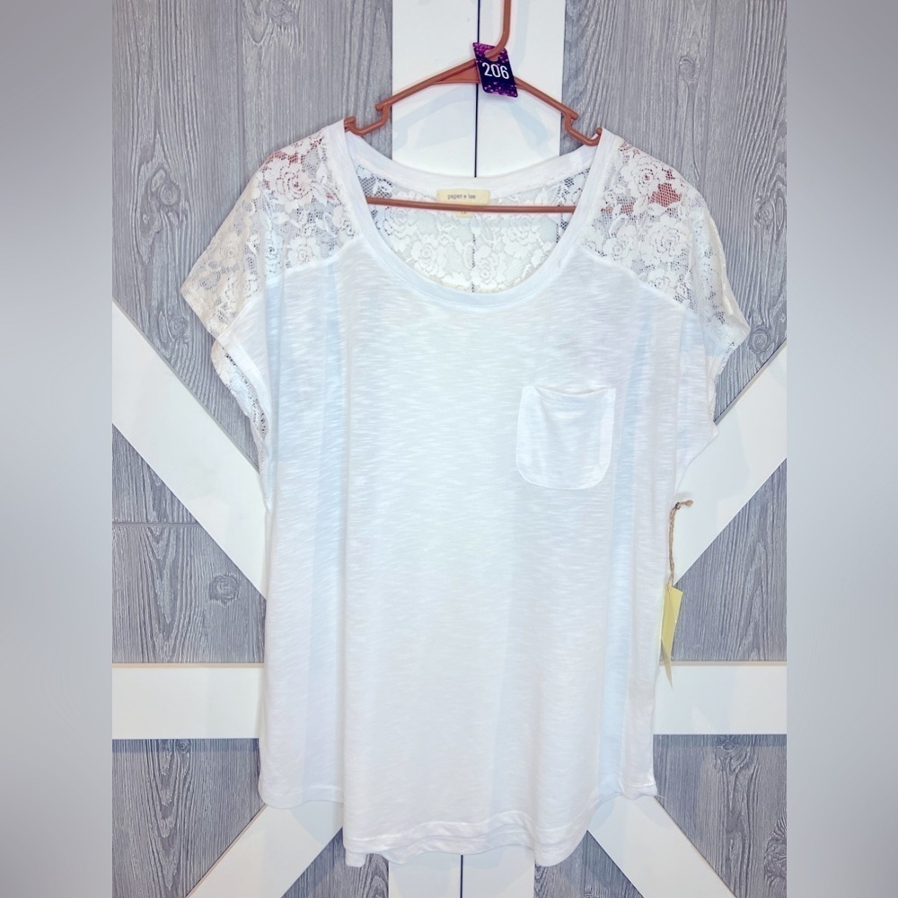 B3.07 NWT Paper + Tee Lace Heathered Blouse Plus Size 1X